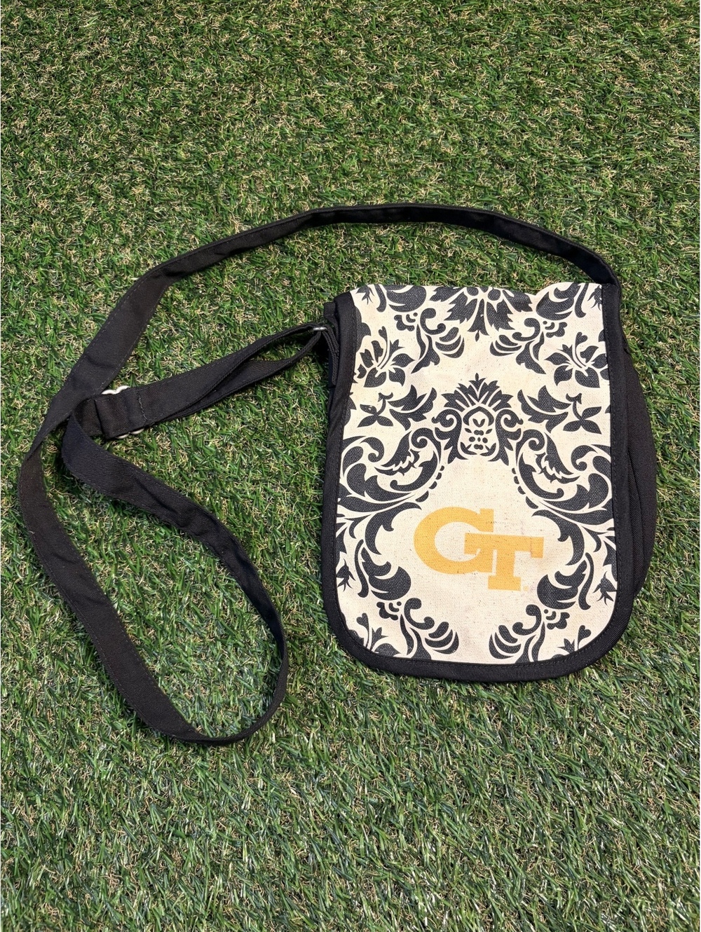 GT Black and White Crossbody Bag with Gold Logo